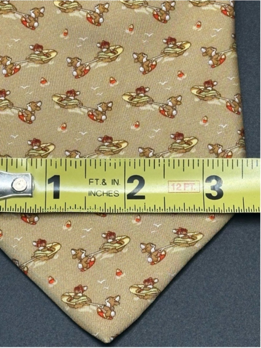 Salvatore Ferragamo Silk Tie Tan Brown Bunnies Driving a Boat Water Skiing - Picture 12 of 15